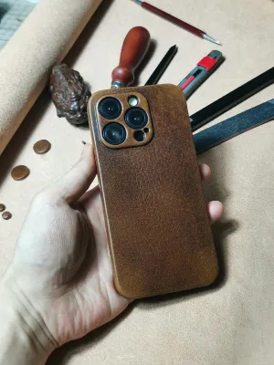 Personalised Handmade Premium Cowhide Leather iPhone Case for iPhone 16 Pro/ iPhone 15 Pro/ iPhone 14 Pro/ iPhone 13 Pro, Engraving Gift2024