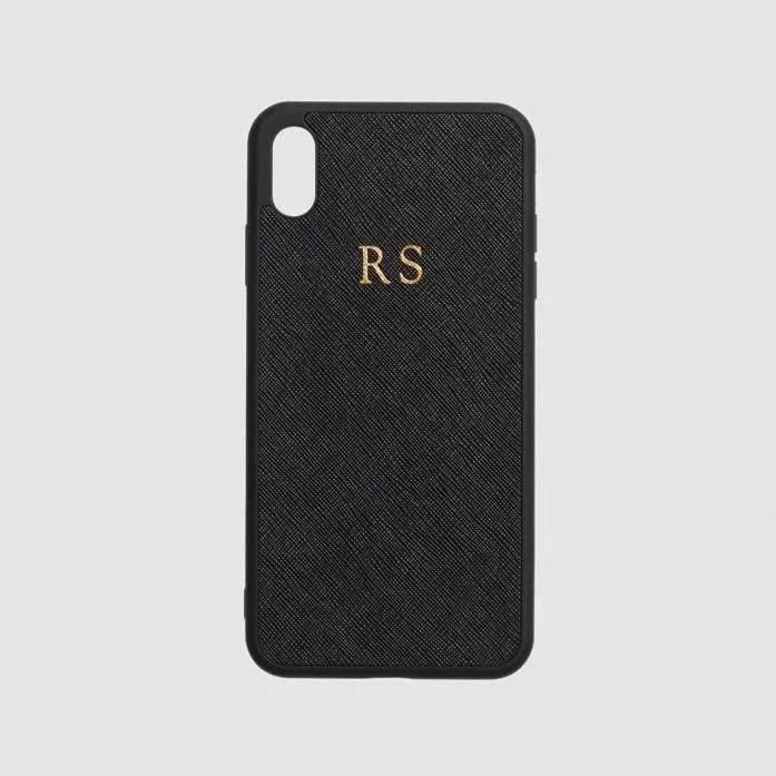Personalised Saffiano Leather Phone Case in Black