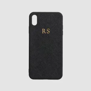 Personalised Saffiano Leather Phone Case in Black