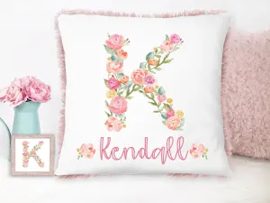 Personalized Floral Monogram Pink Plush Pillow
