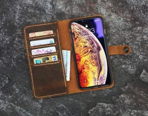 Personalized leather phone wallet for iPhone 16 15 14 13 12 11 Pro Max