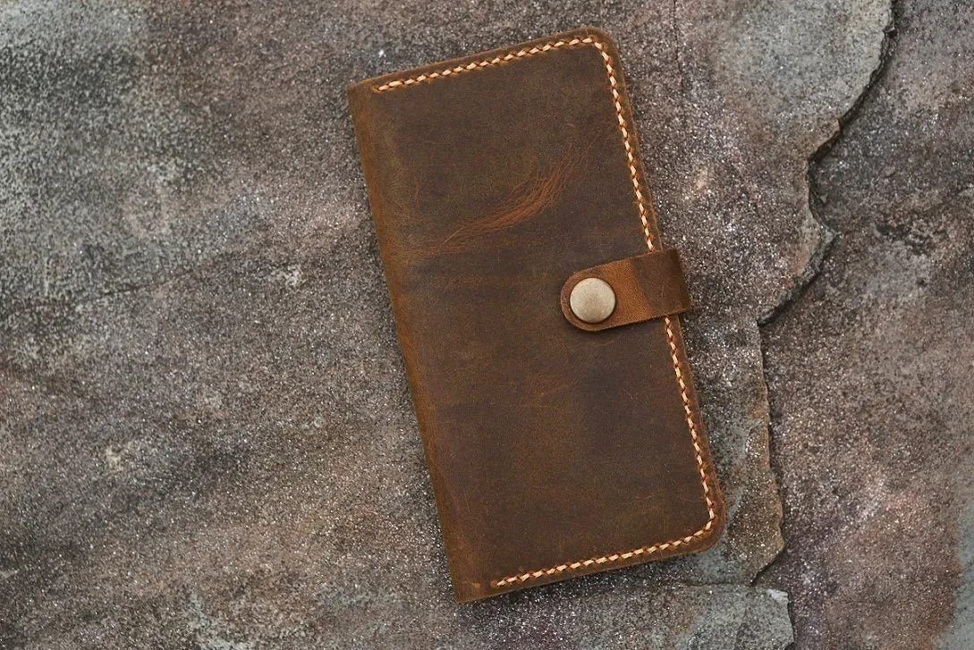 Personalized leather phone wallet for iPhone 16 15 14 13 12 11 Pro Max