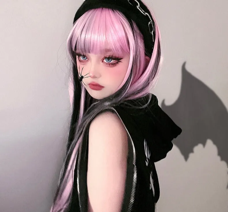 Pink & Black Striped Cosplay Wig