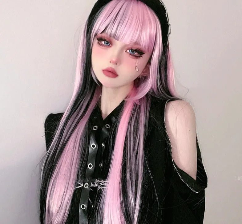 Pink & Black Striped Cosplay Wig