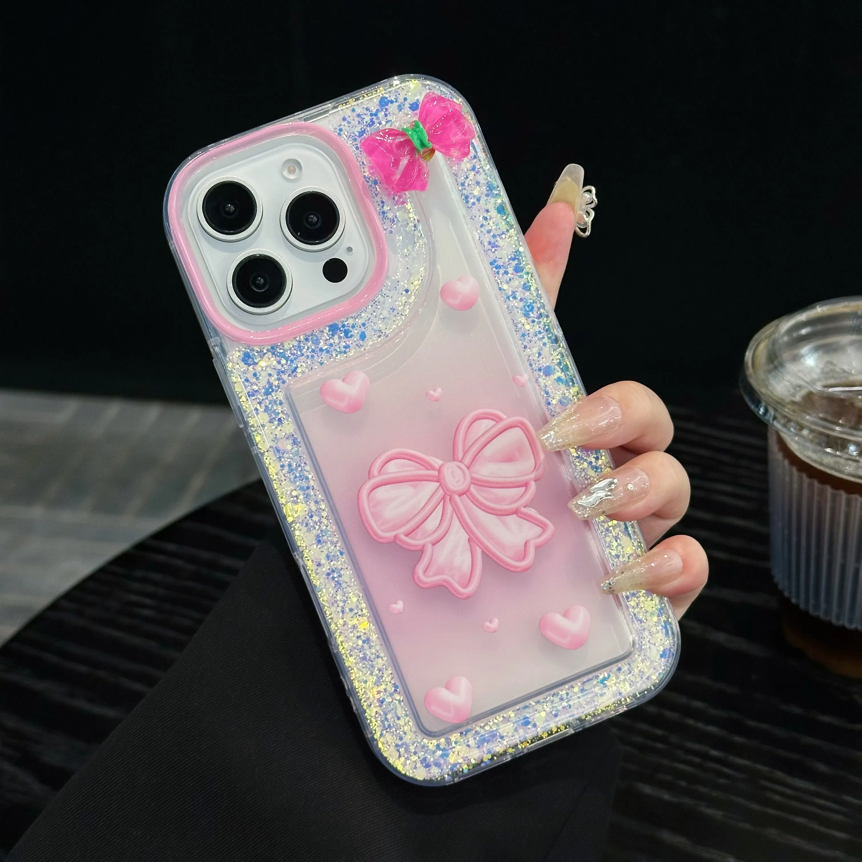 Pink Bow With Glitter Silicon Phone Case For iPhone 12 Pro