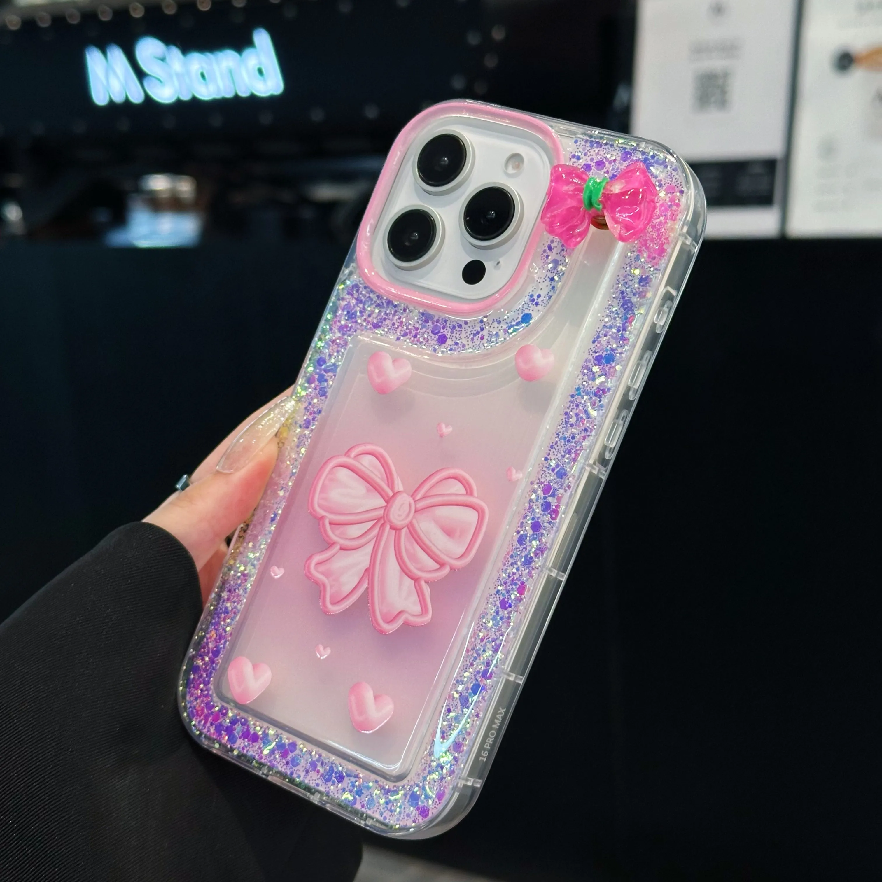 Pink Bow With Glitter Silicon Phone Case For iPhone 12 Pro
