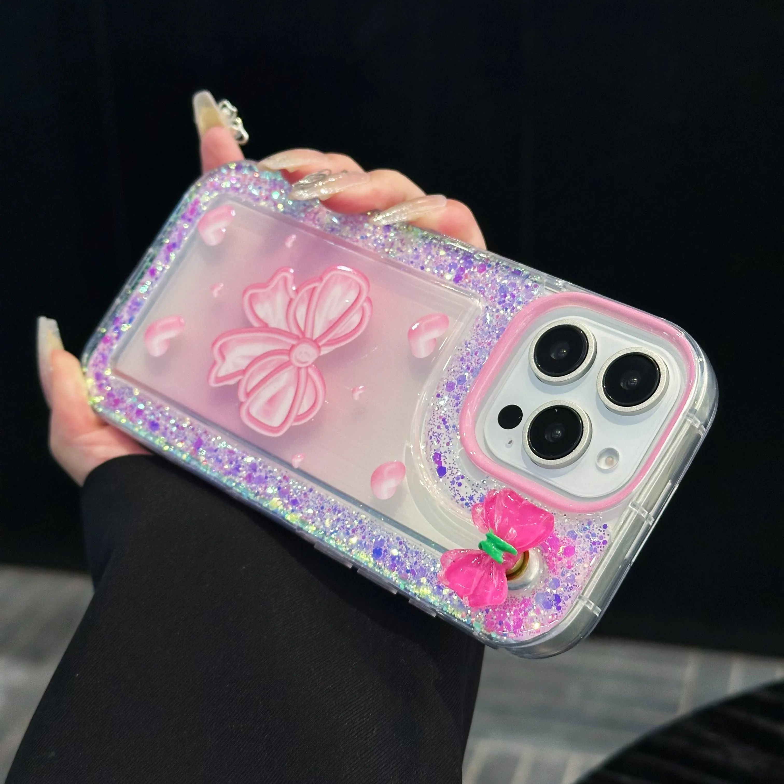 Pink Bow With Glitter Silicon Phone Case For iPhone 12 Pro