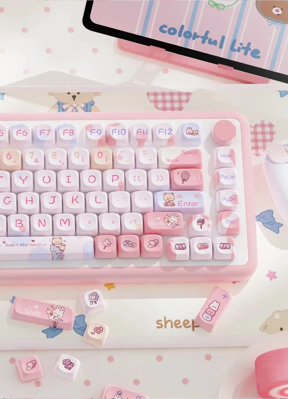 Pink Kawaii Teddy Keycaps Set