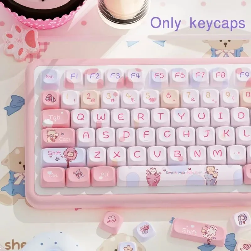 Pink Kawaii Teddy Keycaps Set