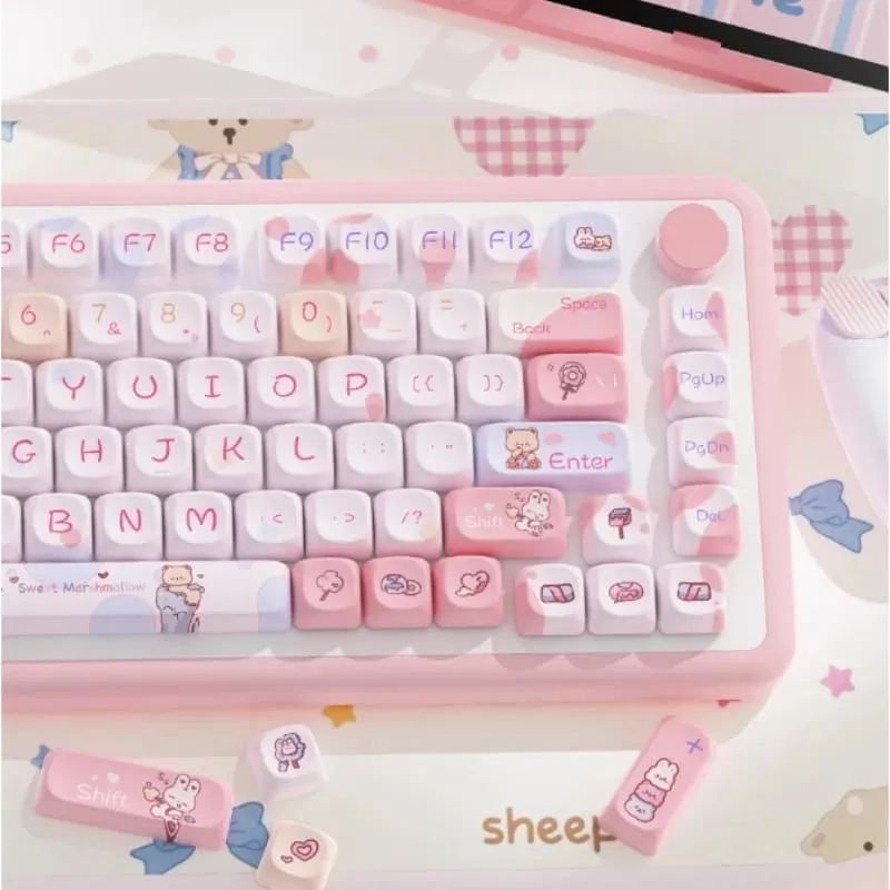Pink Kawaii Teddy Keycaps Set