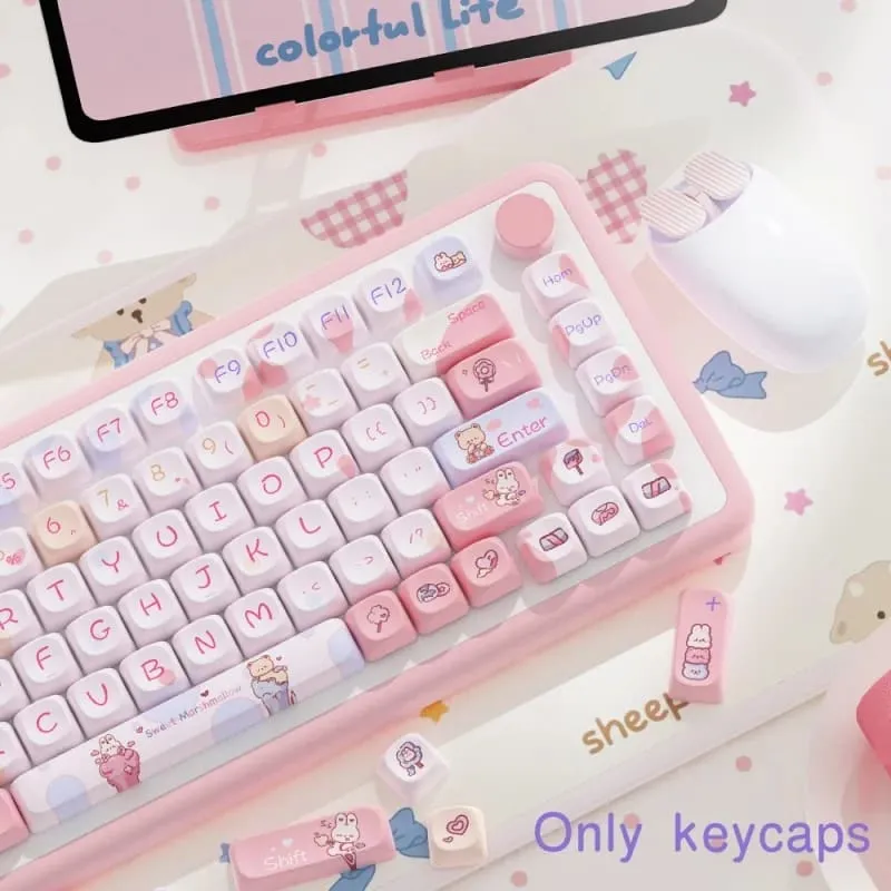 Pink Kawaii Teddy Keycaps Set