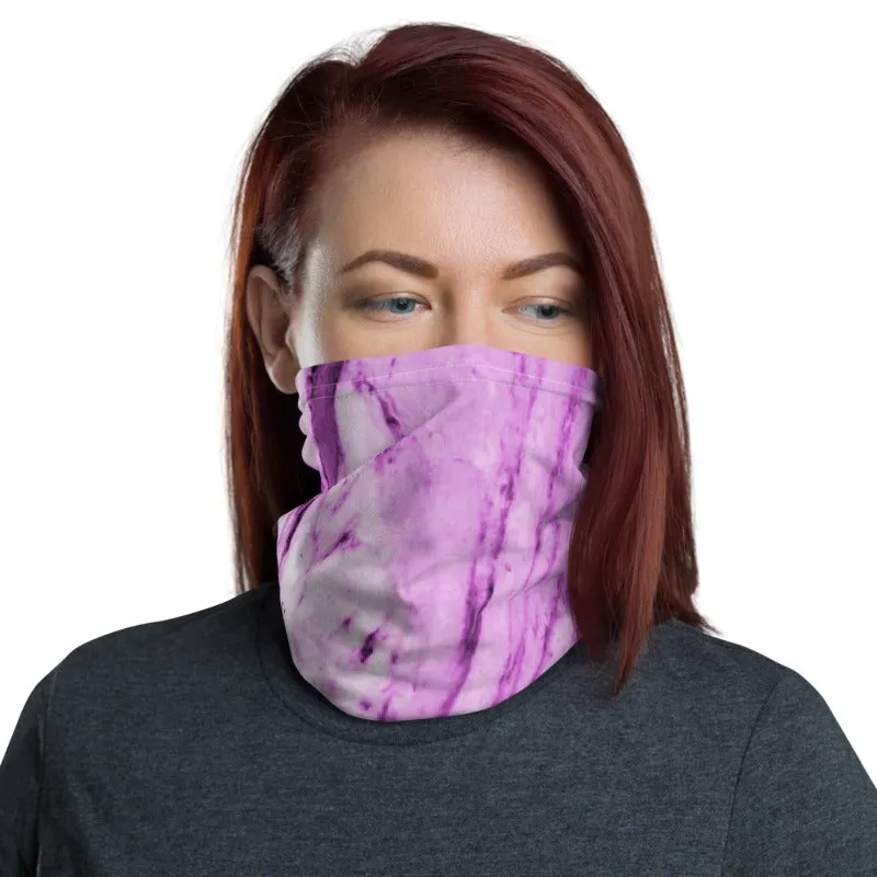 Pink Marble Print Neck Gaiter, Abstract Washable Reusable Best Bandana-Made in USA/EU