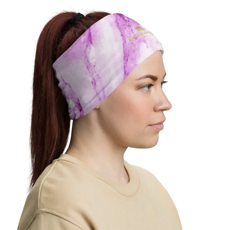 Pink Marble Print Neck Gaiter, Abstract Washable Reusable Best Bandana-Made in USA/EU
