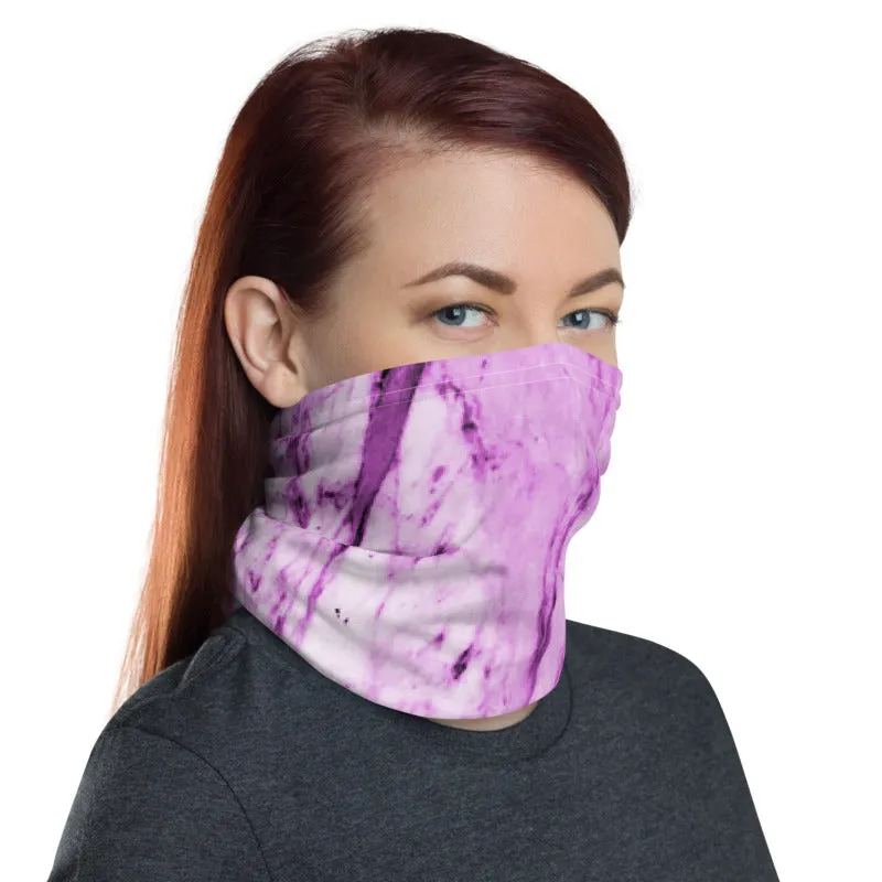 Pink Marble Print Neck Gaiter, Abstract Washable Reusable Best Bandana-Made in USA/EU