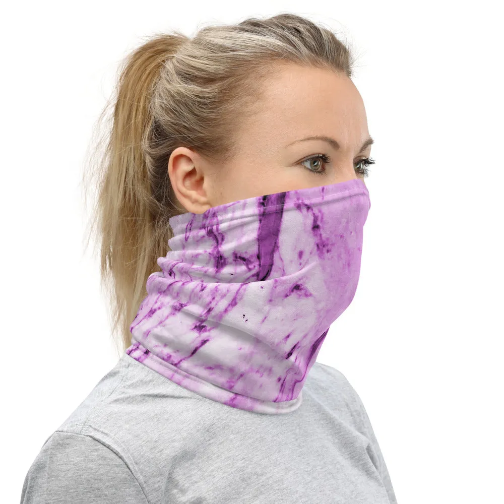 Pink Marble Print Neck Gaiter, Abstract Washable Reusable Best Bandana-Made in USA/EU