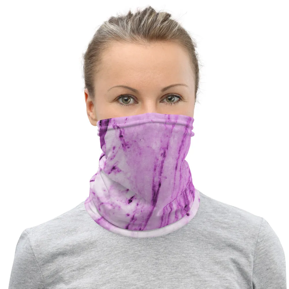 Pink Marble Print Neck Gaiter, Abstract Washable Reusable Best Bandana-Made in USA/EU