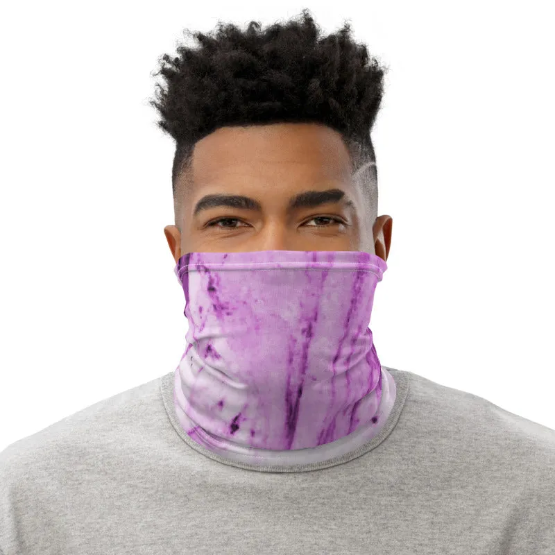 Pink Marble Print Neck Gaiter, Abstract Washable Reusable Best Bandana-Made in USA/EU
