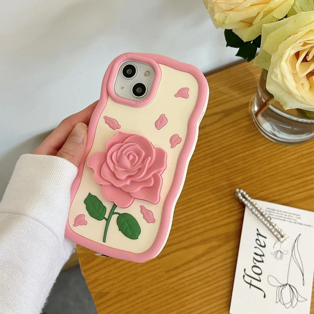 Pink Rose Silicone Soft Cover With Bracelet - iPhone 14 Pro
