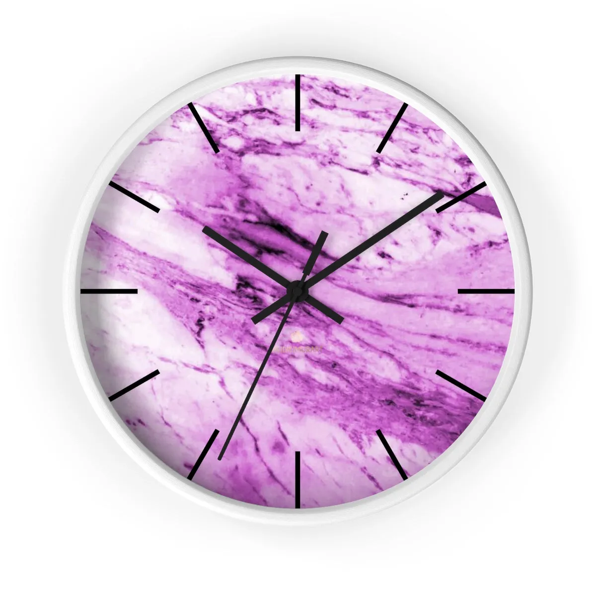 Pink White Marble Print Art Large Indoor 10" diameter Designer Wall Clock-Made in USA