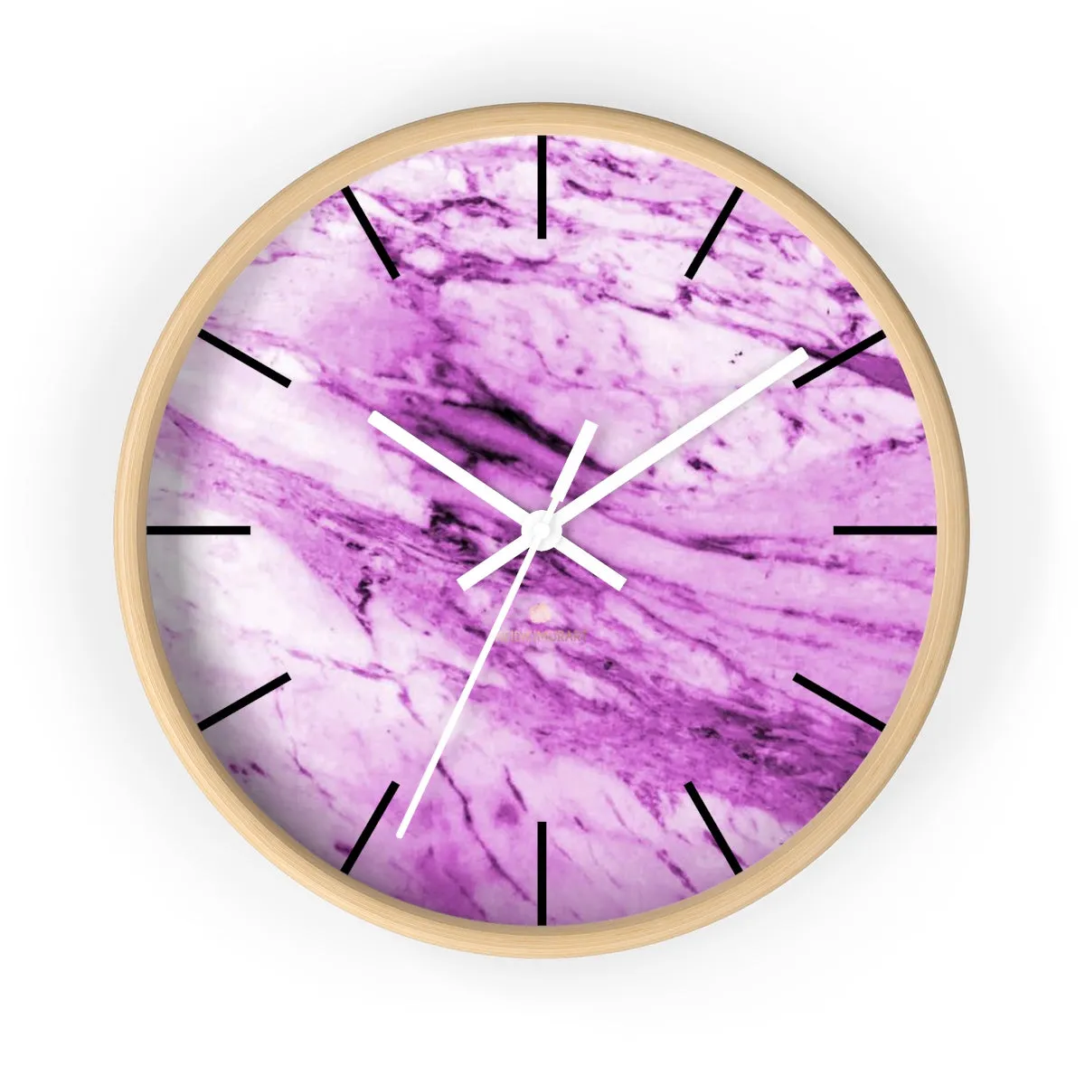 Pink White Marble Print Art Large Indoor 10" diameter Designer Wall Clock-Made in USA