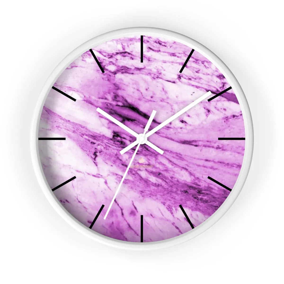 Pink White Marble Print Art Large Indoor 10" diameter Designer Wall Clock-Made in USA