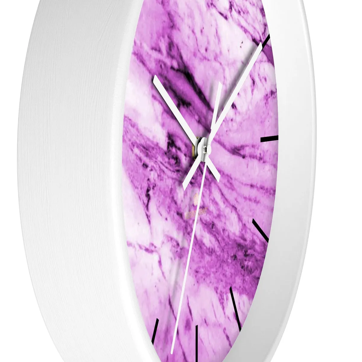 Pink White Marble Print Art Large Indoor 10" diameter Designer Wall Clock-Made in USA
