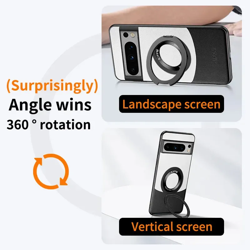 Pixel 8 Series Premium Contrast Leather Magnetic Ring Case