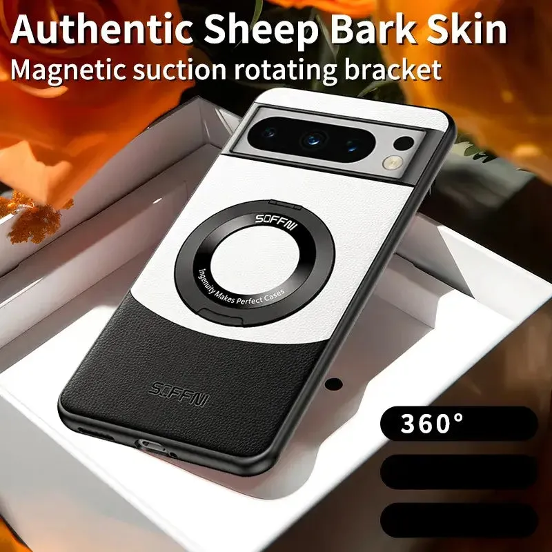 Pixel 8 Series Premium Contrast Leather Magnetic Ring Case