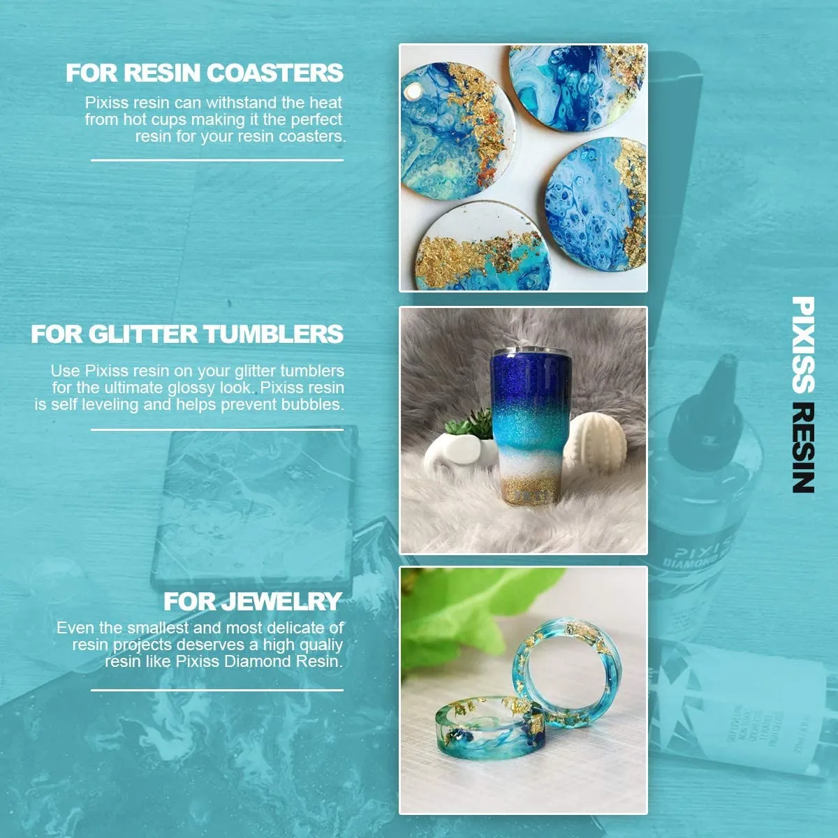 Pixiss Diamond Resin; 17oz. with 15 Mica Tinting Powders