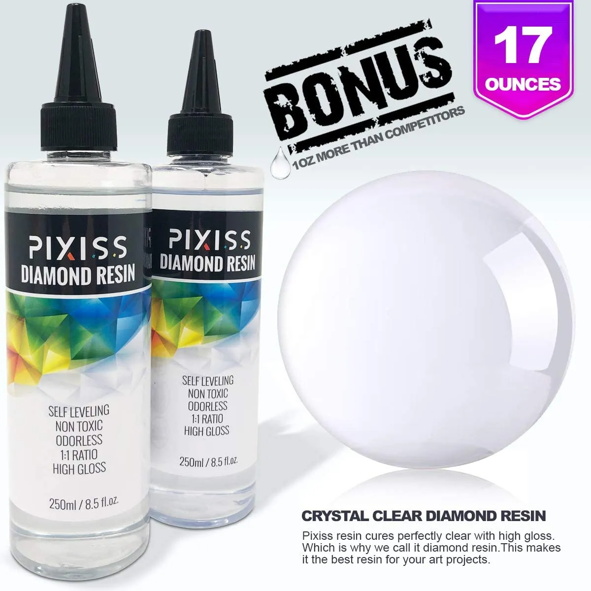 Pixiss Diamond Resin; 17oz. with Resin Mixing Cups and Supplies