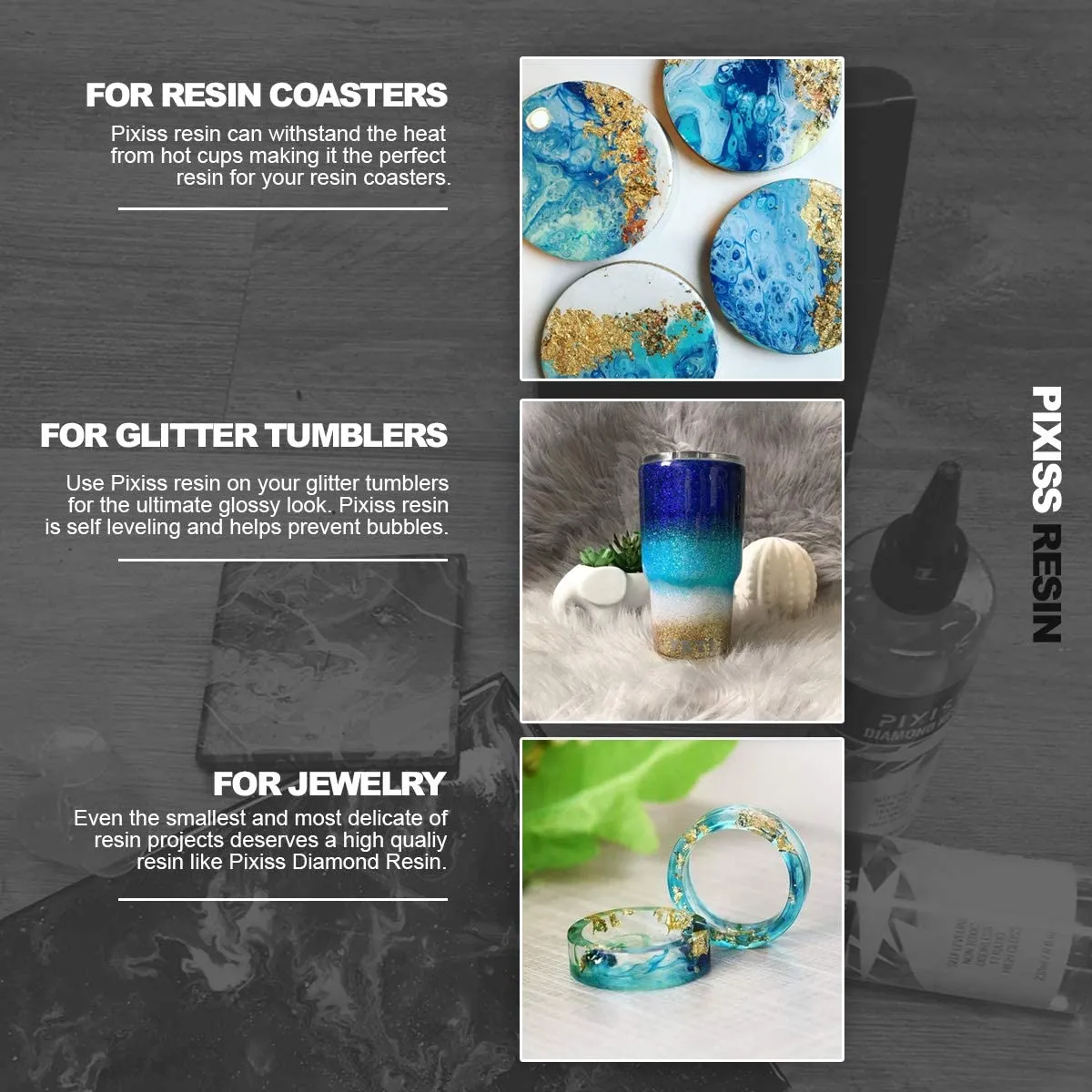 Pixiss Diamond Resin; 17oz. with Resin Mixing Cups and Supplies