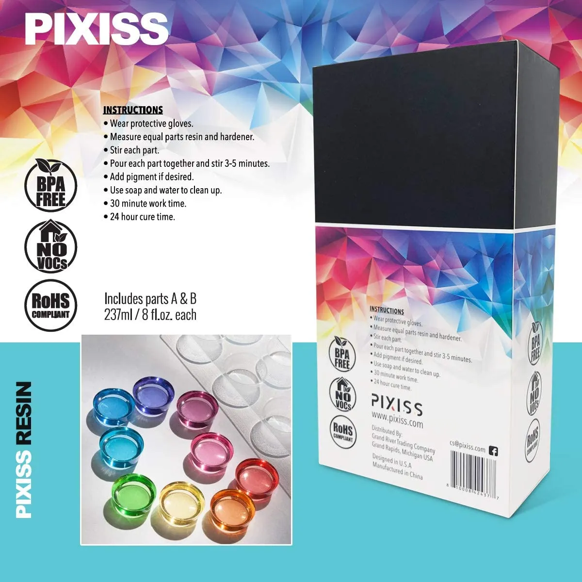 Pixiss Diamond Resin; 17oz. with Resin Mixing Cups and Supplies