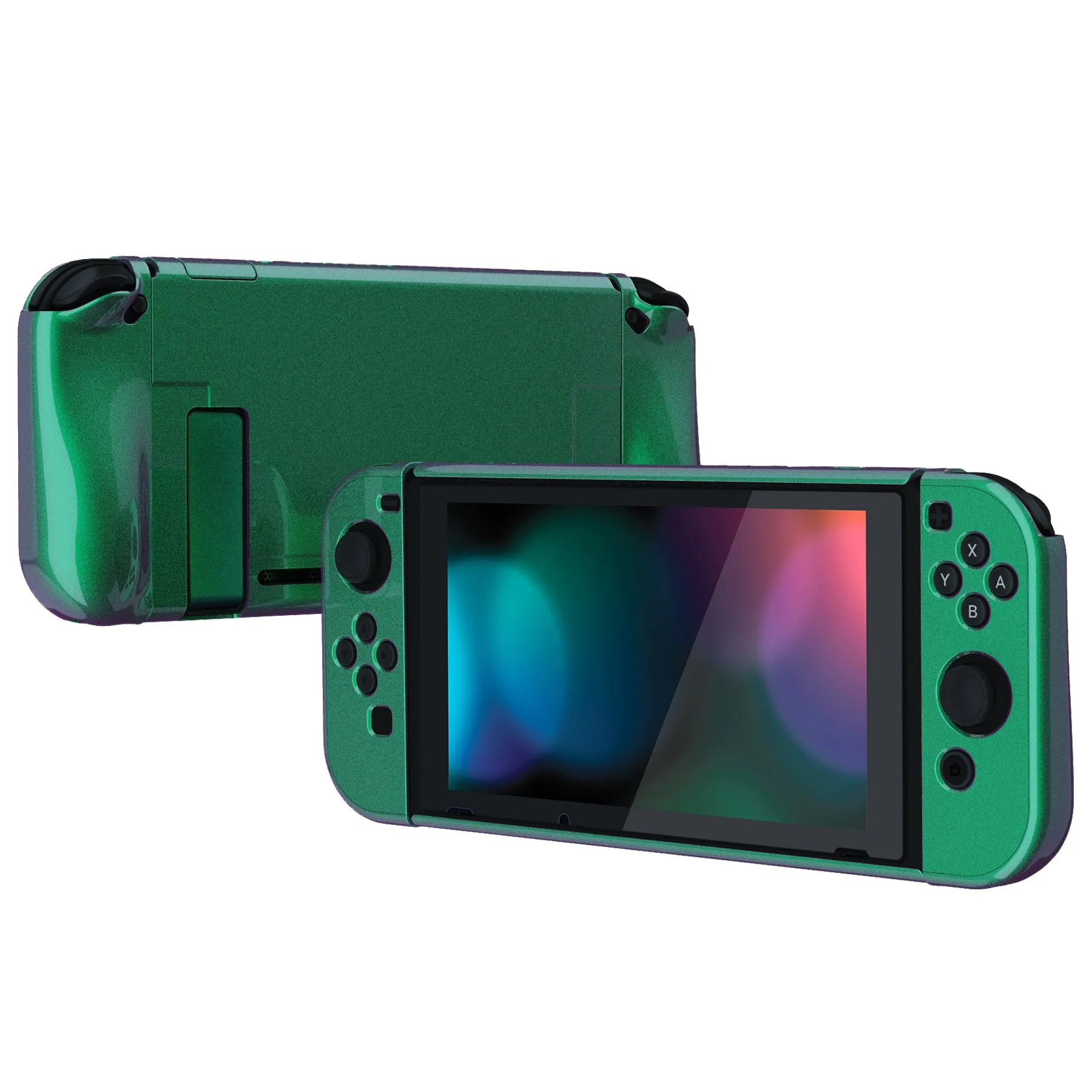 PlayVital UPGRADED Glossy Dockable Case Grip Cover for NS Switch, Ergonomic Protective Case for NS Switch, Separable Protector Hard Shell for Joycon - Chameleon Green Purple - ANSP3002