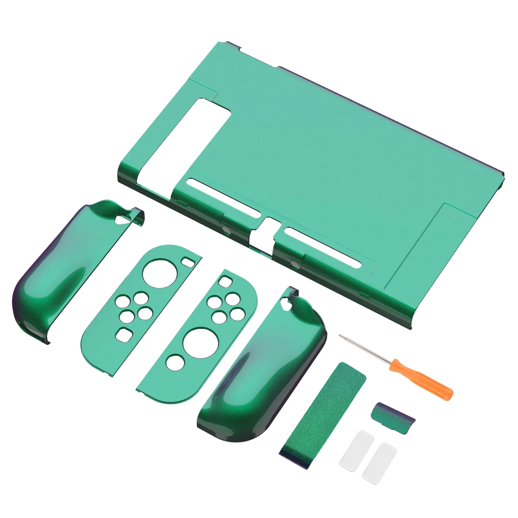 PlayVital UPGRADED Glossy Dockable Case Grip Cover for NS Switch, Ergonomic Protective Case for NS Switch, Separable Protector Hard Shell for Joycon - Chameleon Green Purple - ANSP3002
