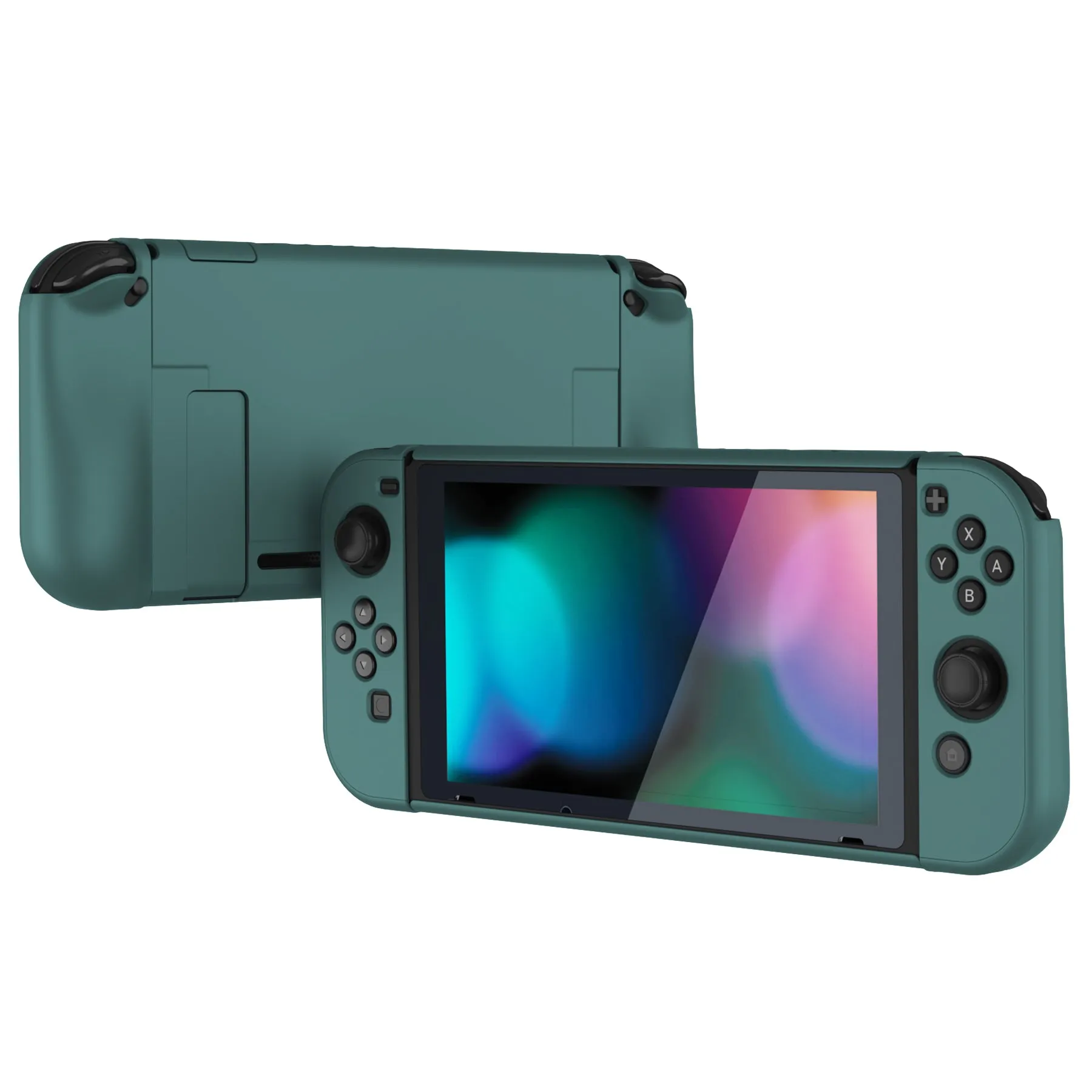 PlayVital UPGRADED Glossy Dockable Case Grip Cover for NS Switch, Ergonomic Protective Case for NS Switch, Separable Protector Hard Shell for Joycon - Hunter Green - ANSP3012