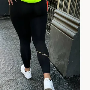 PLUS Size Parker Chic Black Classic Leggings - Customized Gold Foil Monogram
