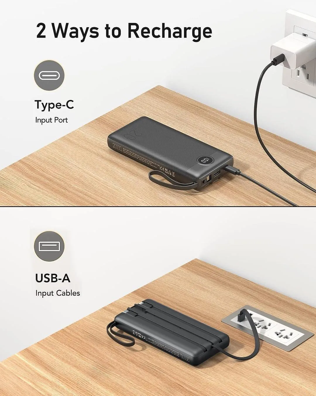 Power Bank with Built-In Cables