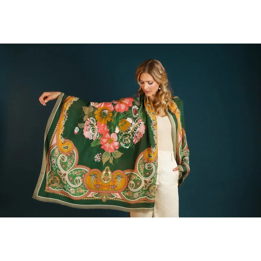 Printed Folk Art Floral Scarf