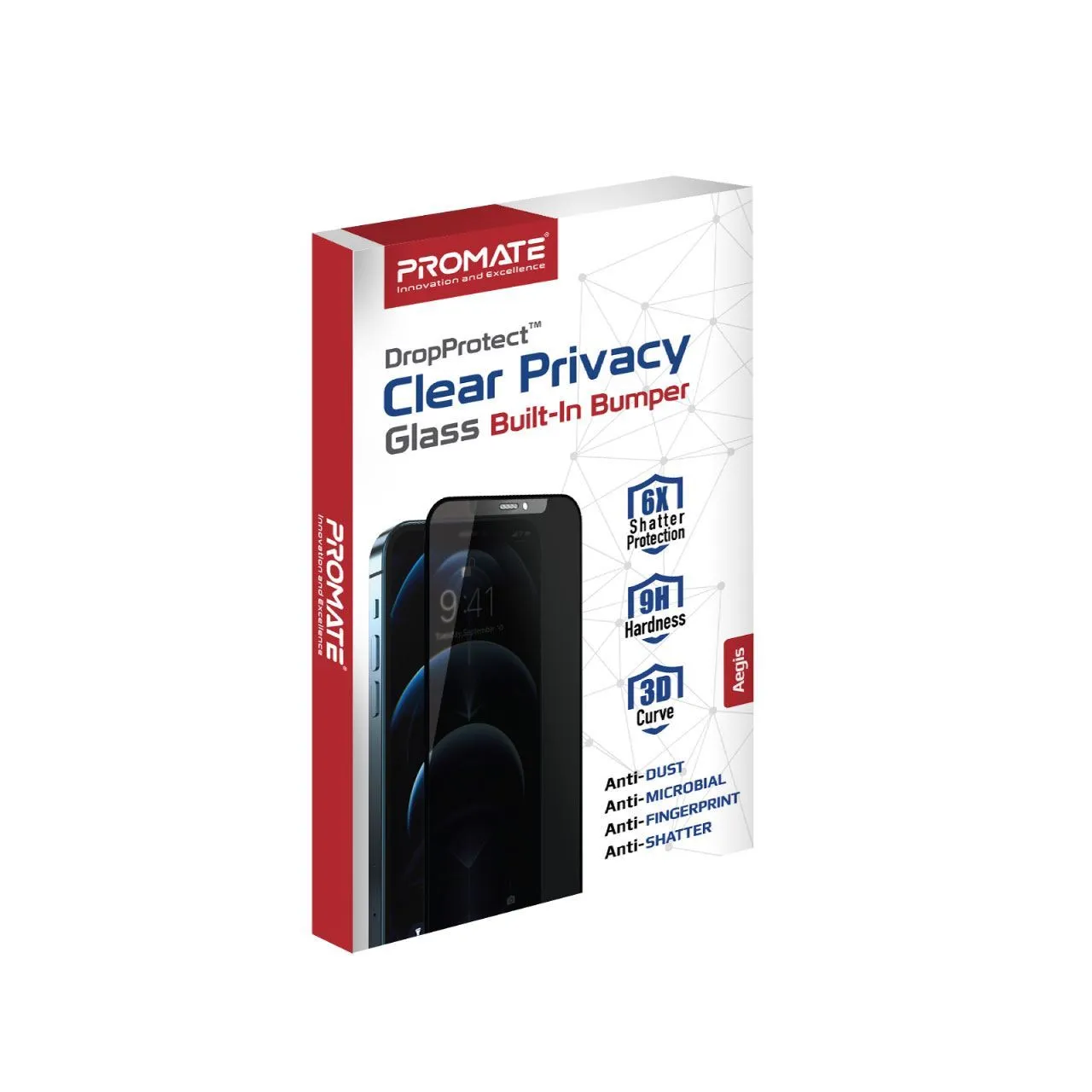 Promate Clear Privacy Screen Protector for iPhone 11 Max, Built-in Bumper, Reinforced Silicon Edges, Anti-Microbial Protection
