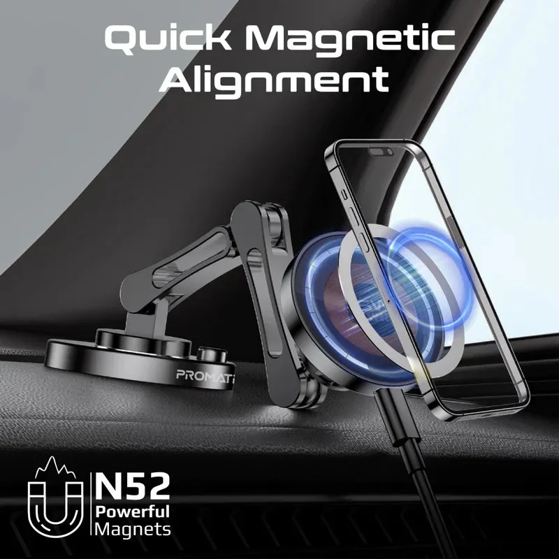 Promate Magnus-Qi 360° Cradleless 15W MagSafe Car Charger - Black - TJRQPIV