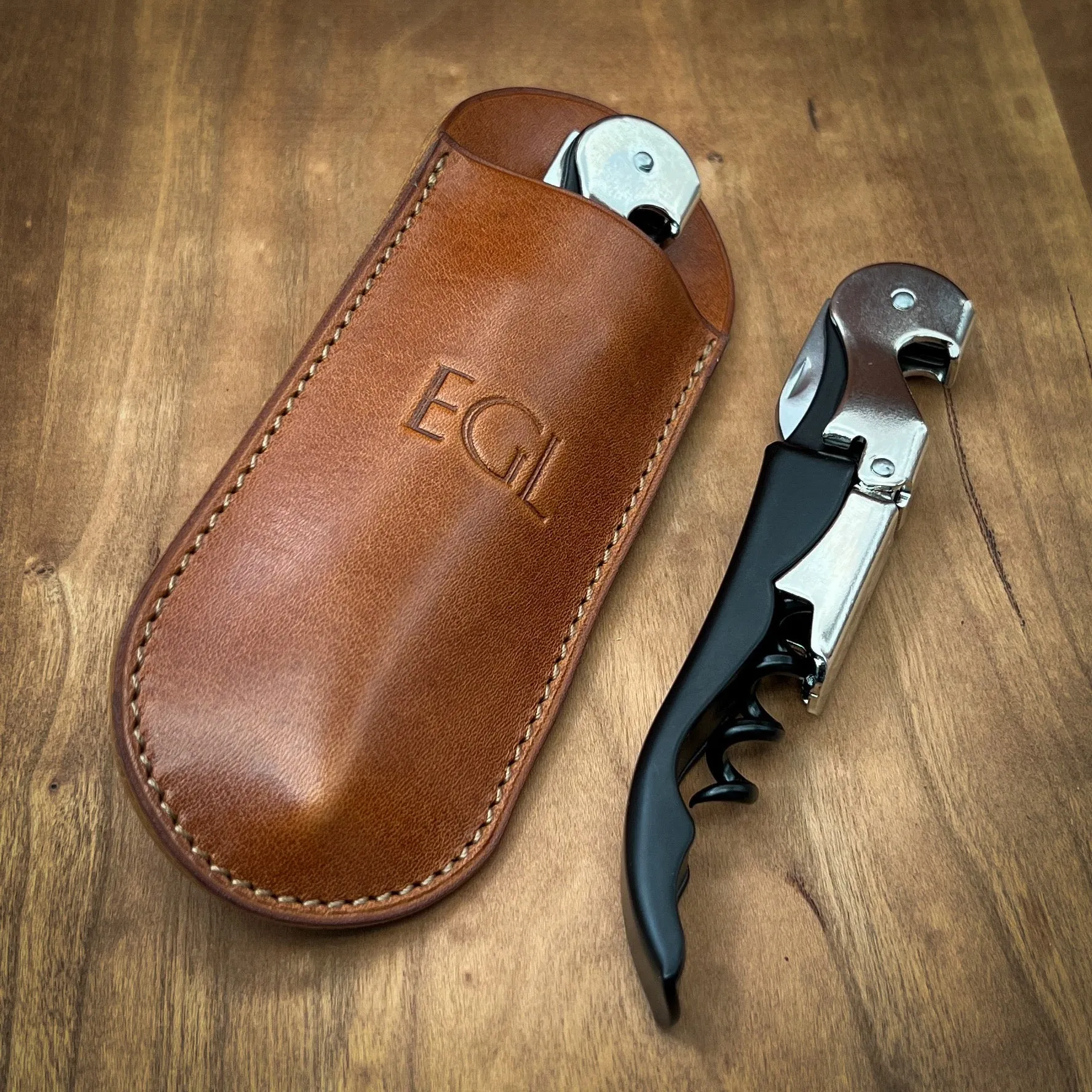 Pulltap Corkscrew and Horween Leather Sheath with Belt Clip | Personalized and Handmade to Order