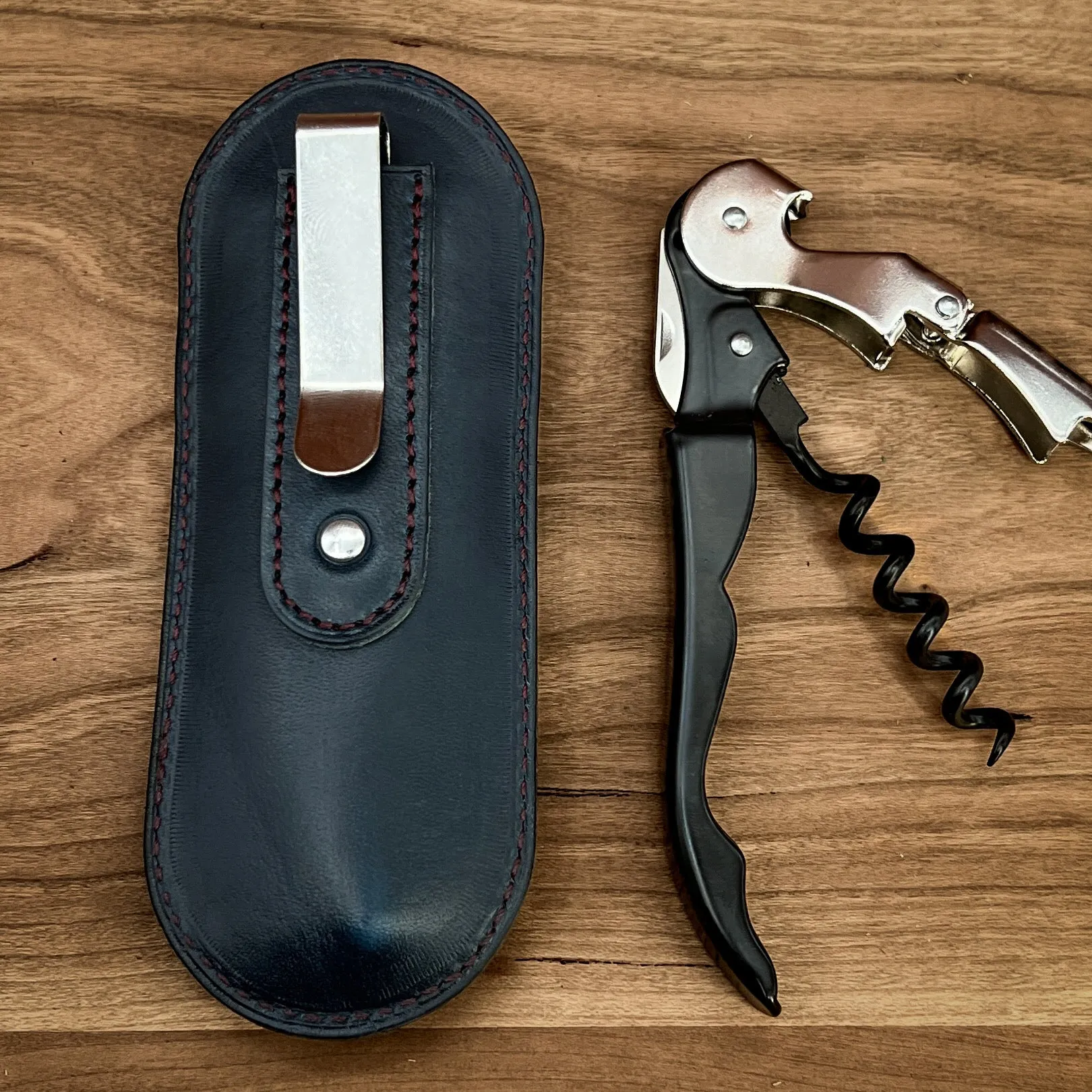 Pulltap Corkscrew and Horween Leather Sheath with Belt Clip | Personalized and Handmade to Order