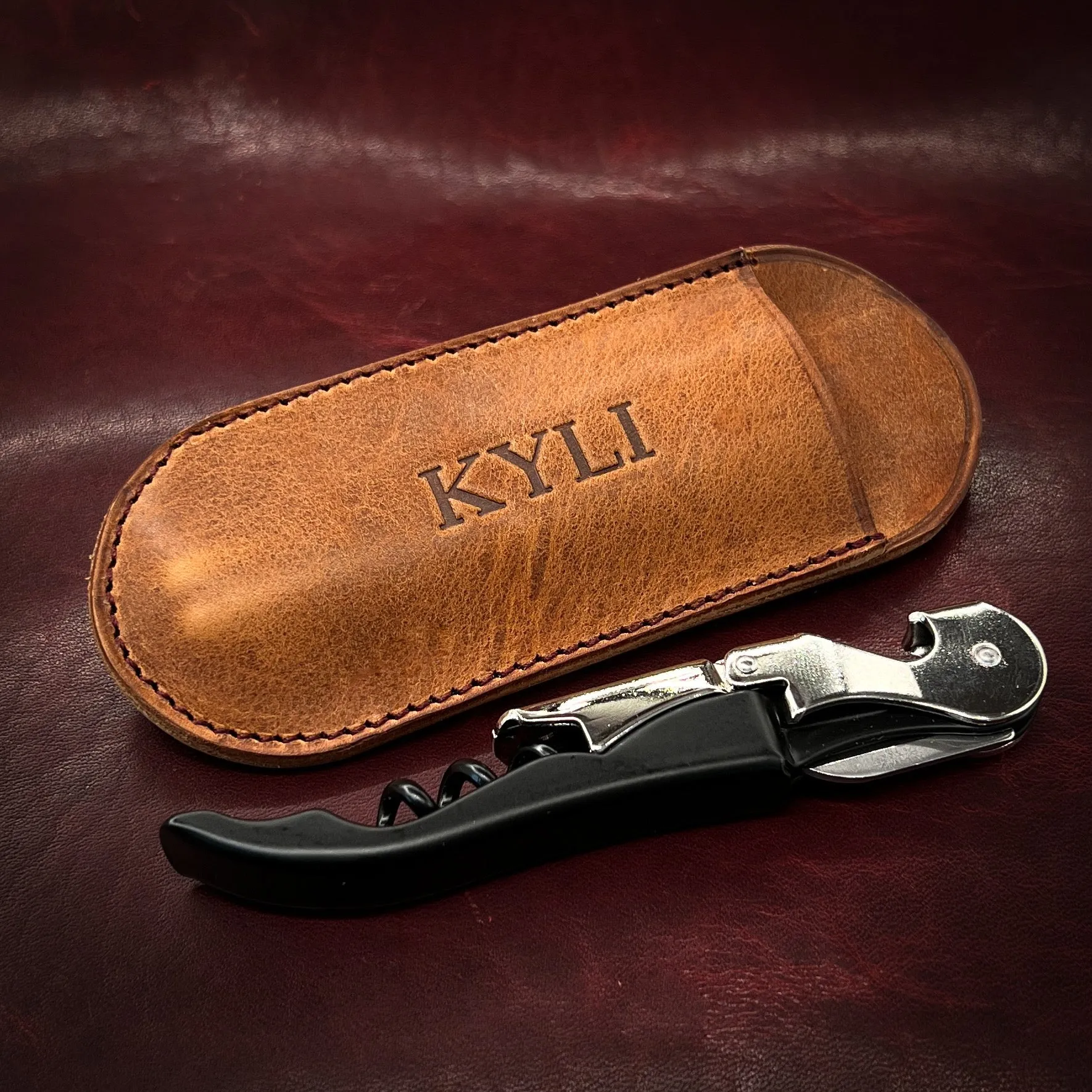 Pulltap Corkscrew and Horween Leather Sheath with Belt Clip | Personalized and Handmade to Order