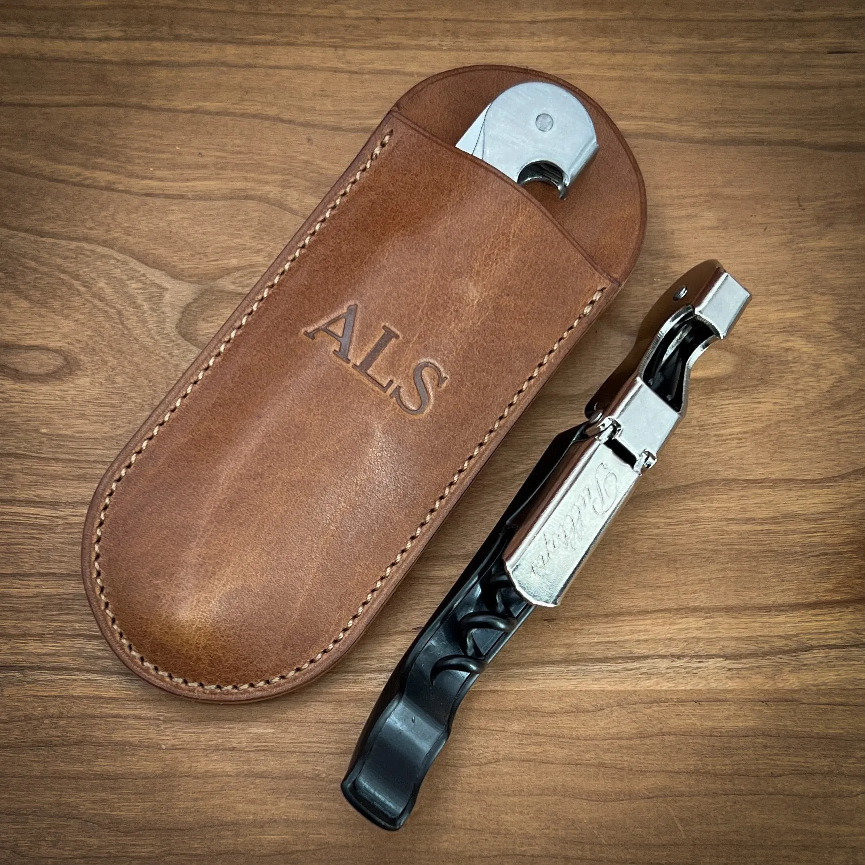 Pulltap Corkscrew and Horween Leather Sheath with Belt Clip | Personalized and Handmade to Order