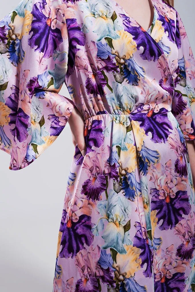 Q2 - Original Flutter Sleeve Maxi Dress in Purple Floral Print