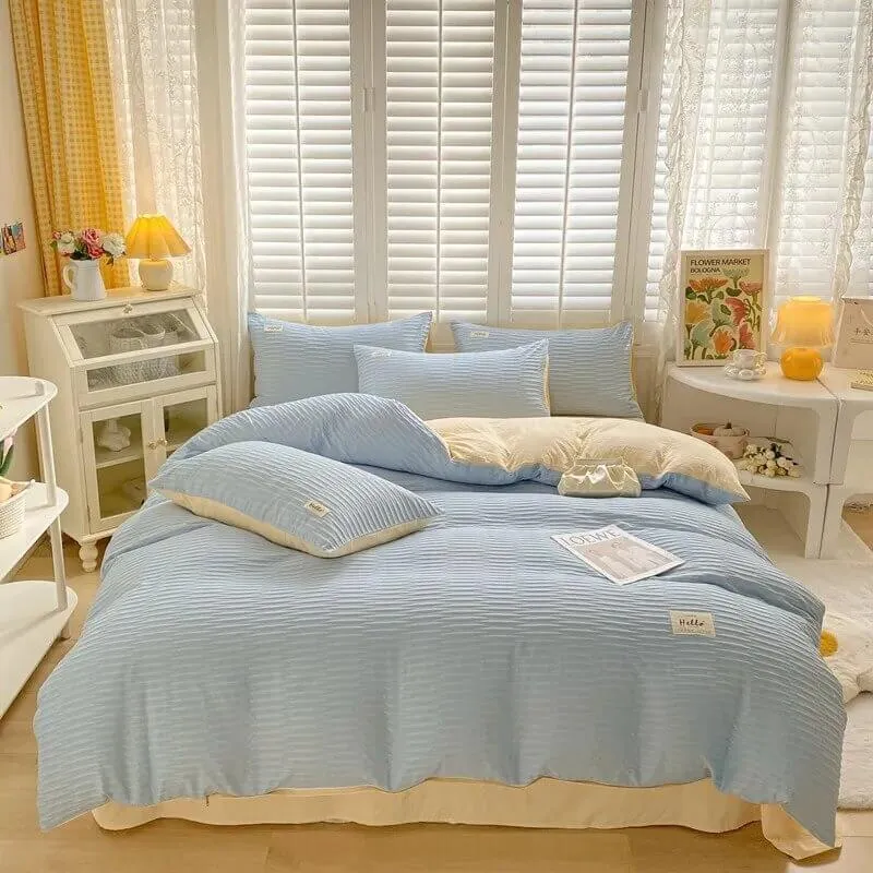 Qfdian Seersucker Fabric Bedding Set