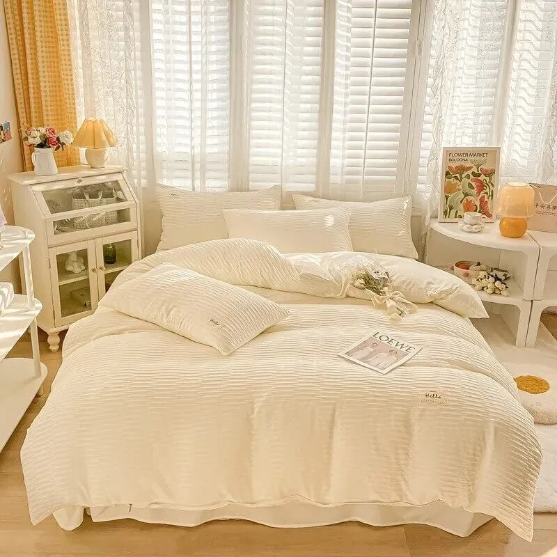 Qfdian Seersucker Fabric Bedding Set