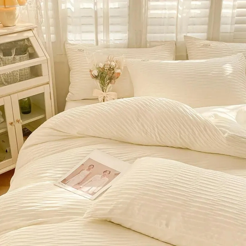 Qfdian Seersucker Fabric Bedding Set
