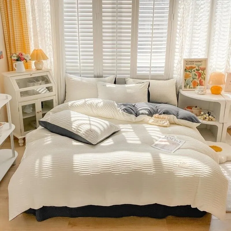 Qfdian Seersucker Fabric Bedding Set