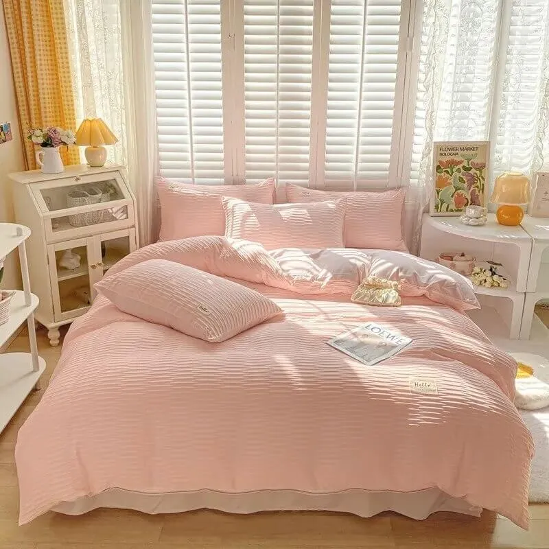 Qfdian Seersucker Fabric Bedding Set